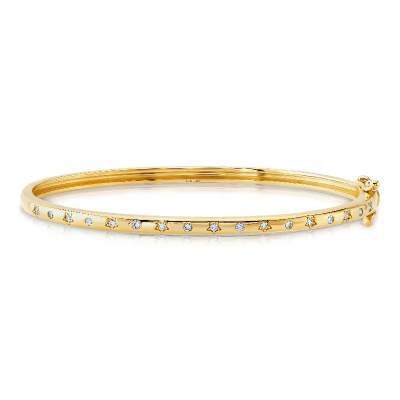 Delicate diamond star bangle, 14kt gold