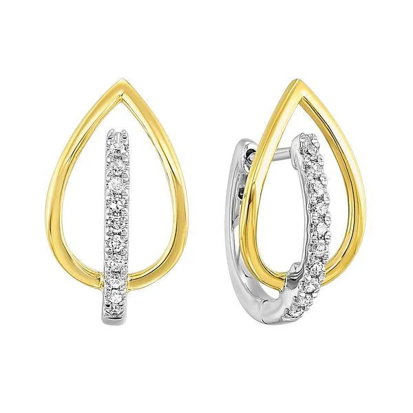 Ladies butterfly earrings-10K Two Tone Gold 0.11ctw Diamond Dual Hoop Earrings