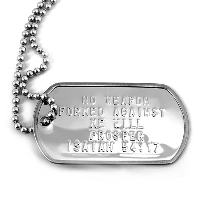 Ladies gemstone drop pendant necklaces-Nothing Formed Against Me Will Prosper Dog Tag Necklace