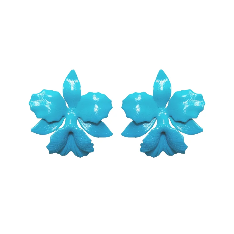 Ladies gemstone stud earrings-Azure Laelia Orchid Studs