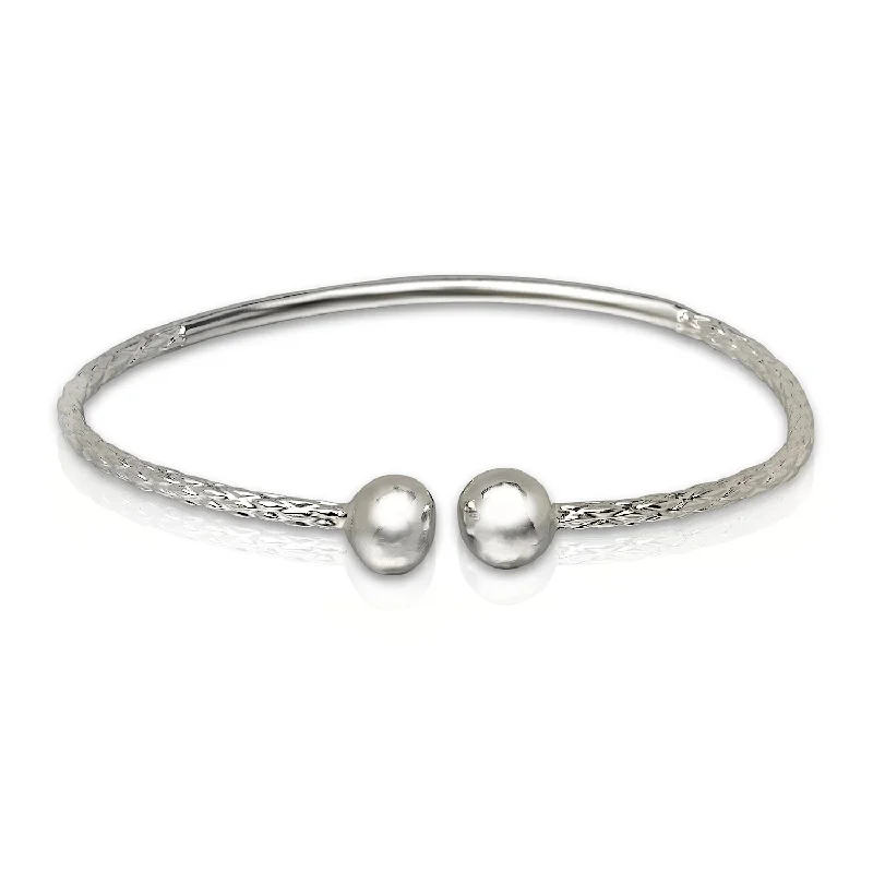 Better Jewelry Ball End .925 Sterling Silver West Indian Bangle, Sphere Ending Bangle 1 piece