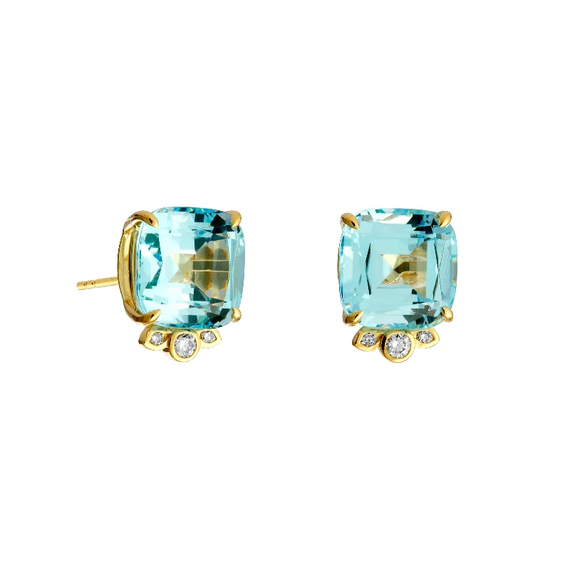 Ladies 18k gold earrings-Cushion Earrings