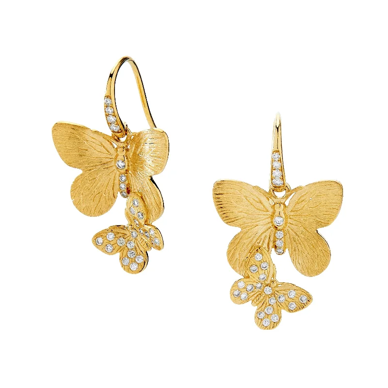 Ladies geometric drop earrings-Double Butterfly Drop Earrings