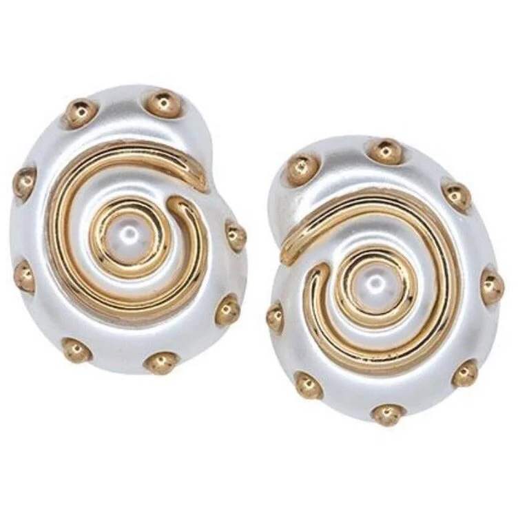 Ladies small hoop earrings-Pearlized snail