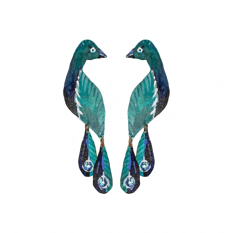 Ladies ear cuffs-Handpainted Petit Peacock Earrings