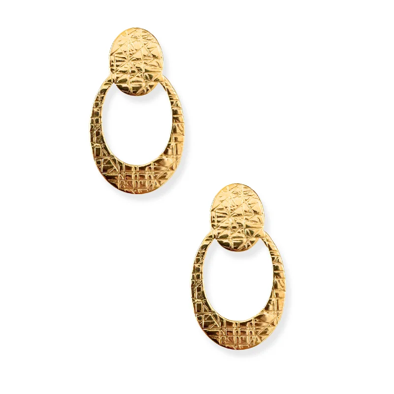 Ladies 18k gold earrings-Textured Door Knocker Earring