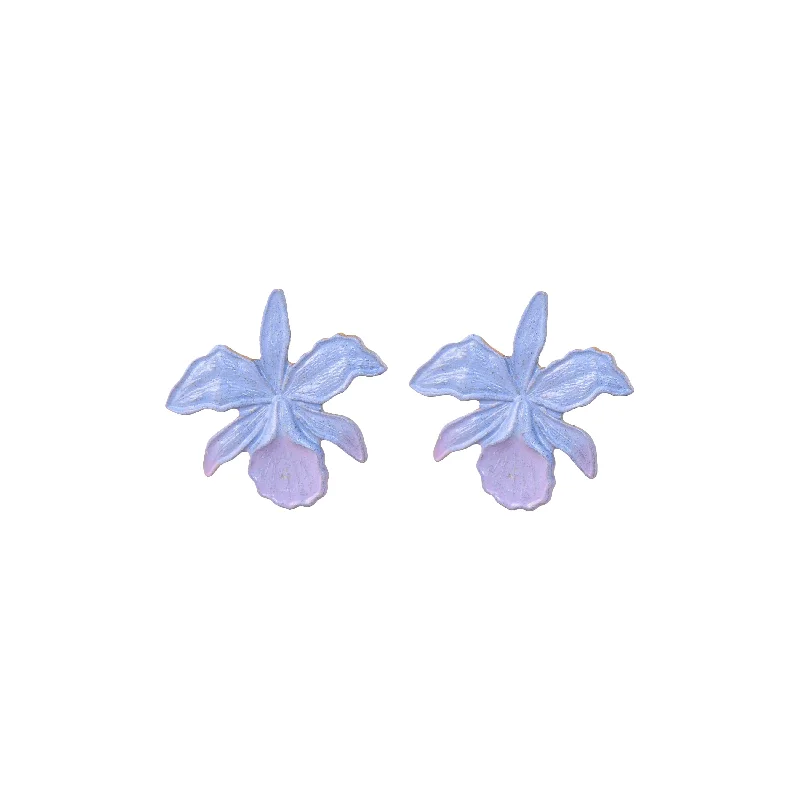 Ladies gold stud earrings-Lilac Orchid Studs