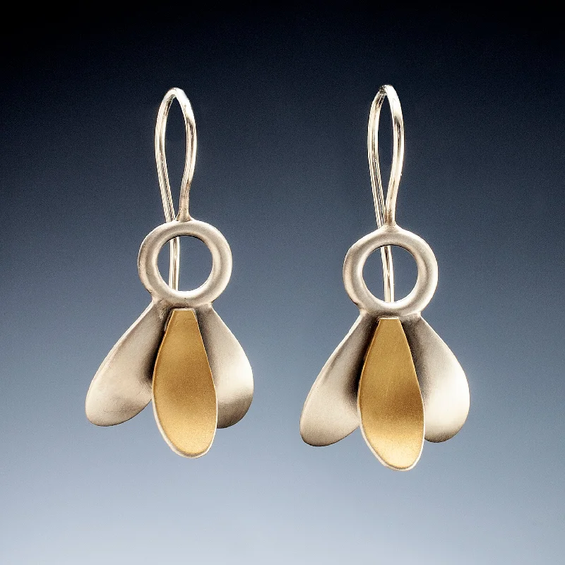 Ladies oval earrings-Mixed Metal 3 Leaf Earrings