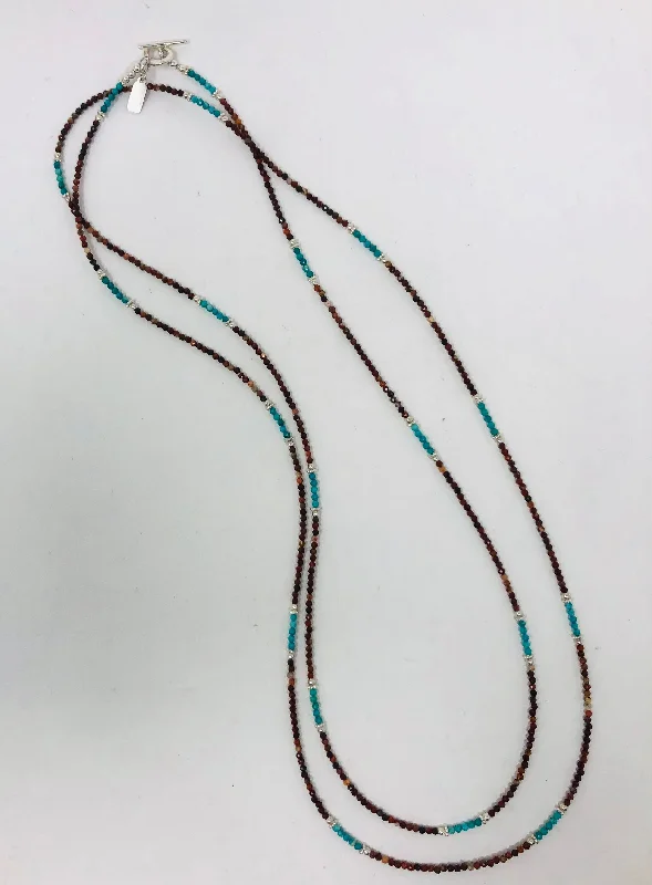 Ladies classic necklaces-Red Jasper, Turquoise and Bali and Hill Tribe Silver Necklace