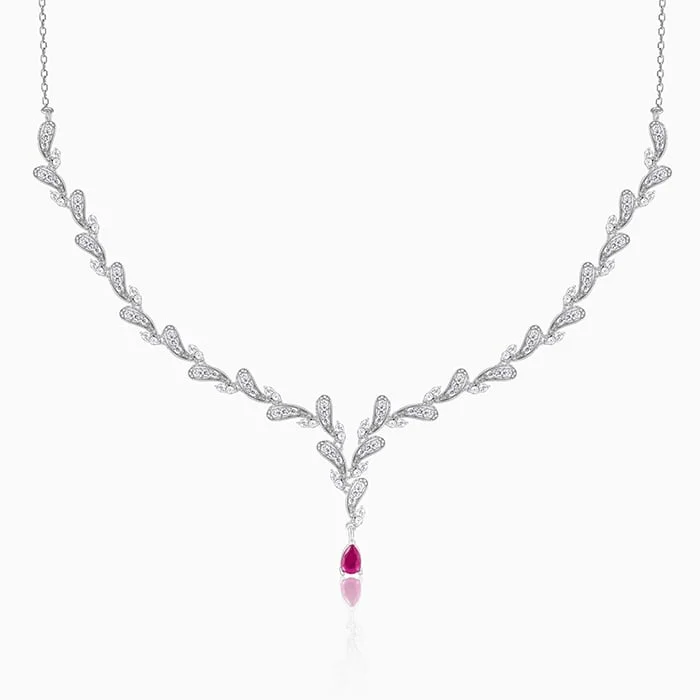 Ladies vintage-inspired necklaces-Silver Ruby Detail Necklace