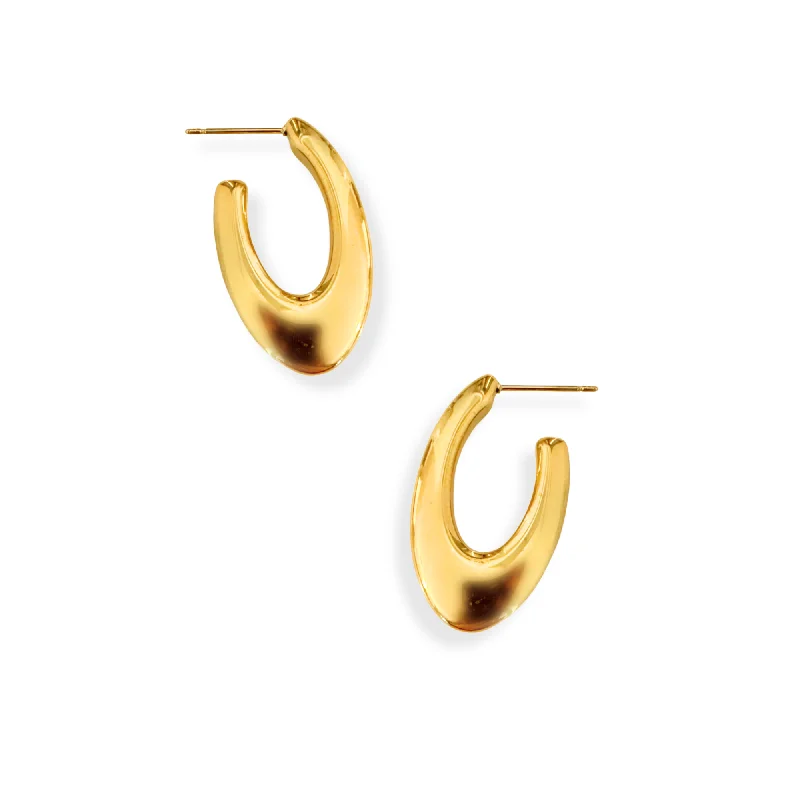 Ladies large stud earrings-Elongated Oval Hoop Earring