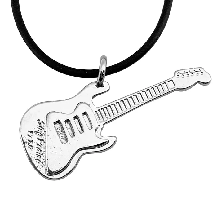 Ladies rose gold necklaces-Electric Guitar Sing Praise Rhodium Finish Necklace