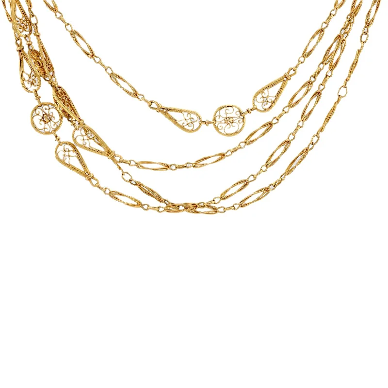 Ladies modern necklaces-Antique French 18K Yellow Gold Necklace