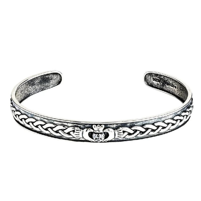 Sterling Silver Claddagh with Celtic Knot Cuff Bangle SB2116