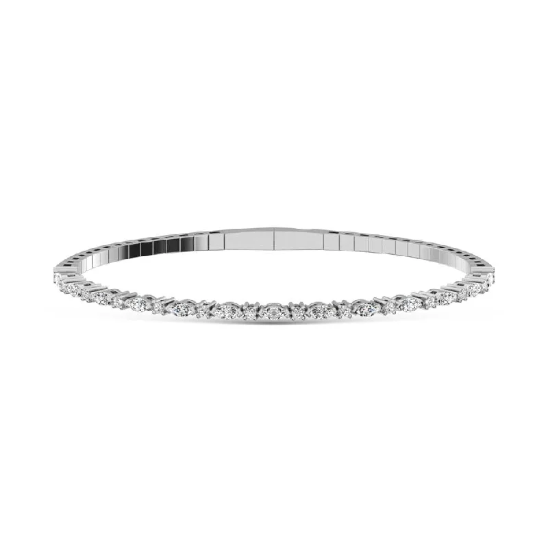 14K White Gold Lab Grown Diamond 1 1/3 Ct.Tw. Marquise and Round Shape Bangle