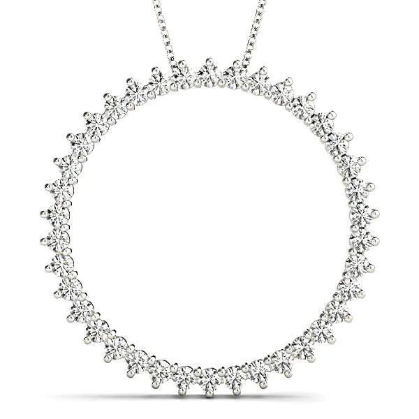 Ladies sterling silver charm necklaces-0.75 ctw Diamond Three Prong Circle Necklace Pendant