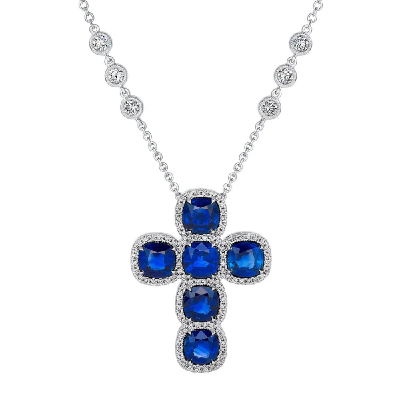 Ladies bar necklaces-Uneek Sapphire and Diamond Cross Pendant