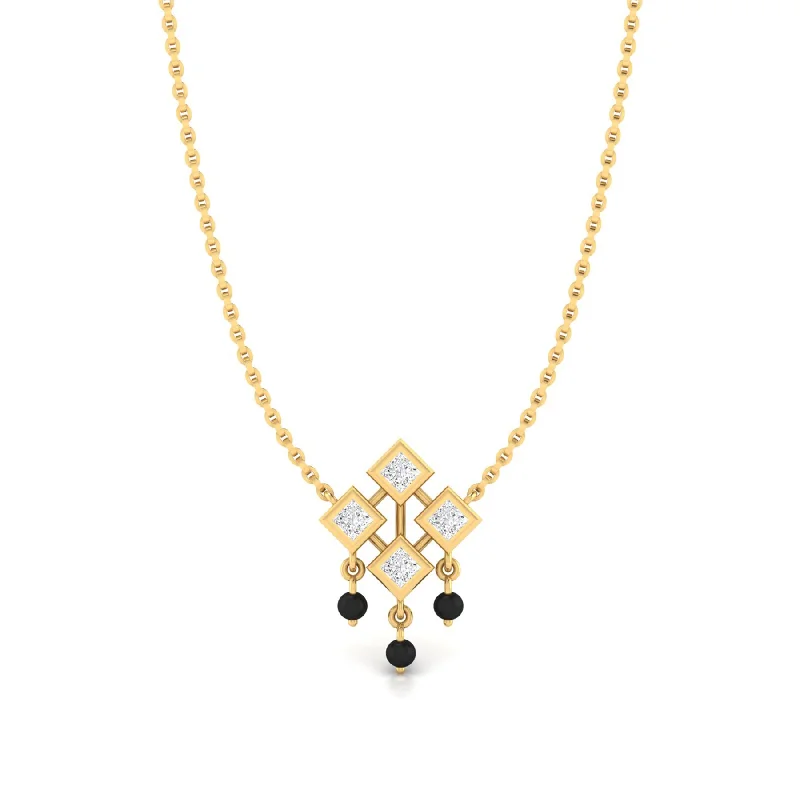 Ladies birthstone necklaces for mom-Four Square Mangalsutra Gold Necklace with Lab Grown Diamonds