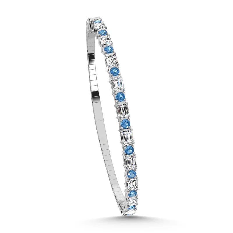 14K White Gold Lab Grown White and Blue Diamond 2 7/8 Ct.Tw. Bangle