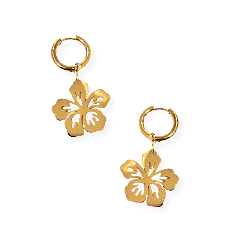 Ladies gold dangle earrings-Flower Mini Hoop Earring