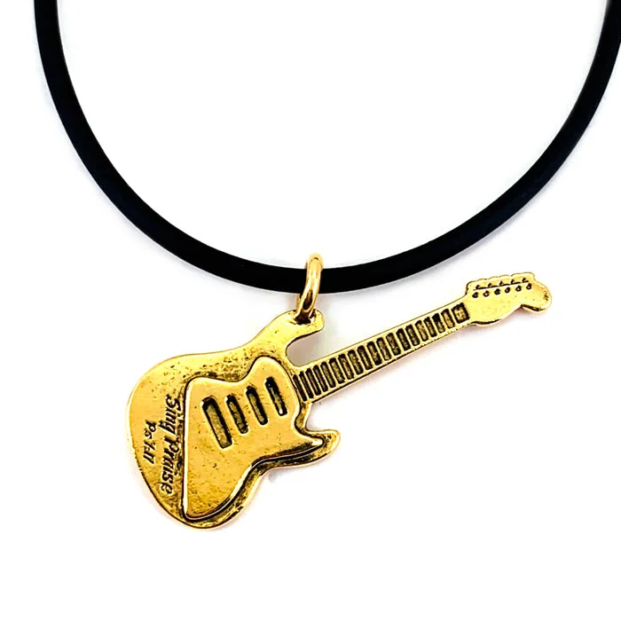 Ladies circle necklaces-Electric Guitar Sing Praise Gold Necklace