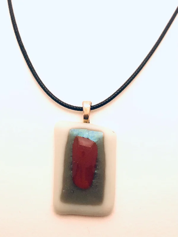 Ladies elegant necklaces-Necklace with fused Glass Pendant, small Pendant, white, green, red