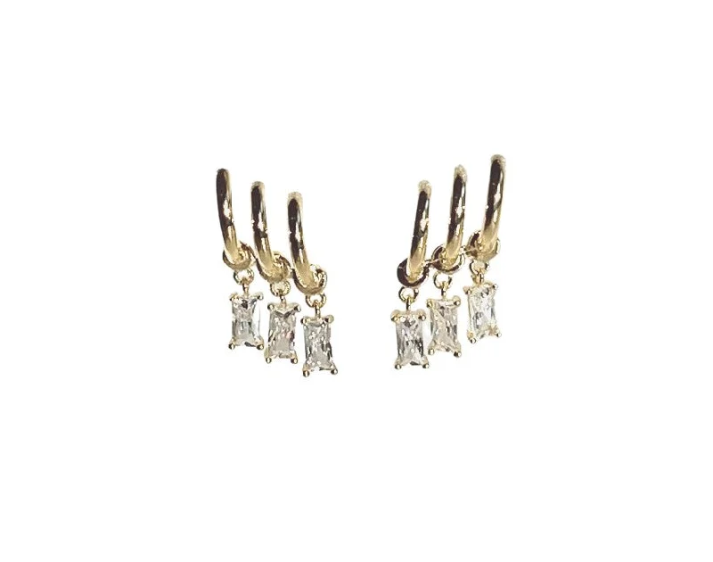 Ladies gold dangle earrings-Triple Tier Earring