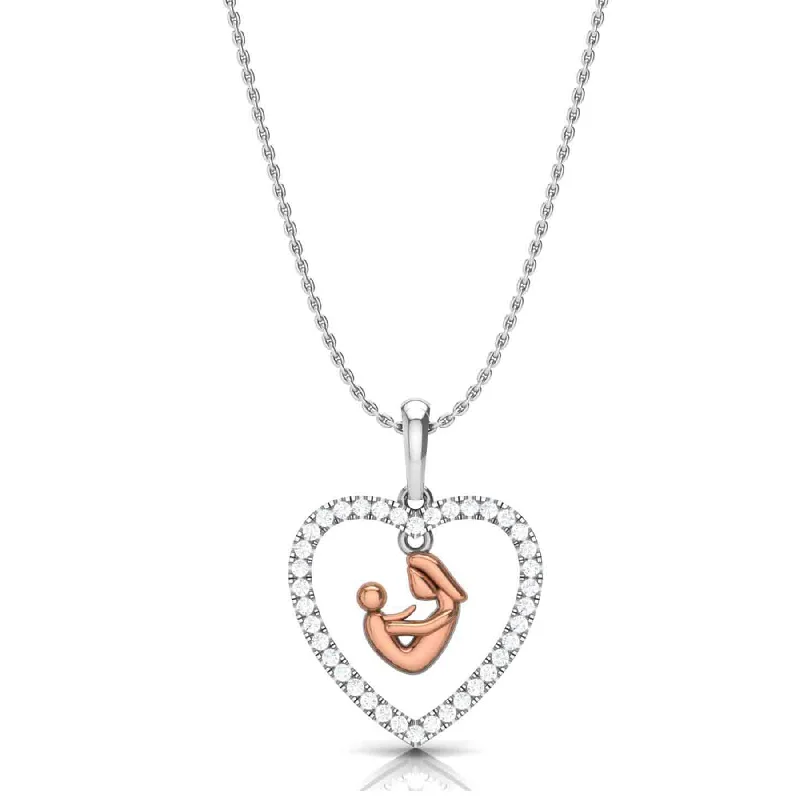 Ladies designer pendant necklaces-Motherhood Heart Keepsake Daily Wear Necklace with Lab Grown Diamonds