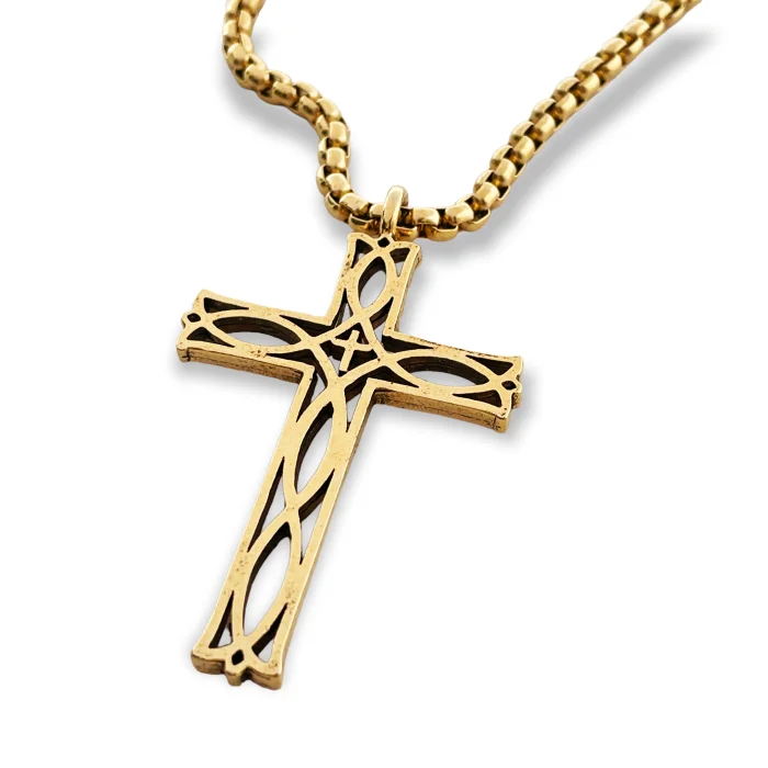 Ladies statement necklaces-Cross Ichthus Fish Gold Metal Finish Pendant Gold Finish Heavy Chain Necklace