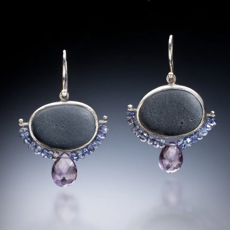 Ladies boho style earrings-Amethyst Rock Earrings