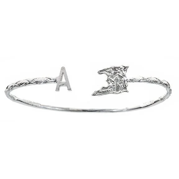 Better Jewelry Personalized Letter + Map of Trinidad West Indian Bangle .925 Sterling Silver