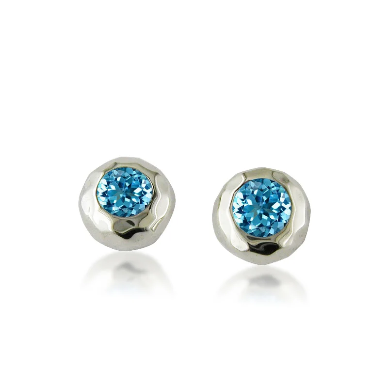 Ladies vintage-inspired earrings-Ripple Stud with Gemstone