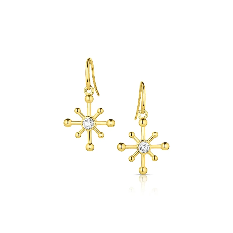 Ladies silver chandelier earrings-Satellite Earrings in 14K with diamonds