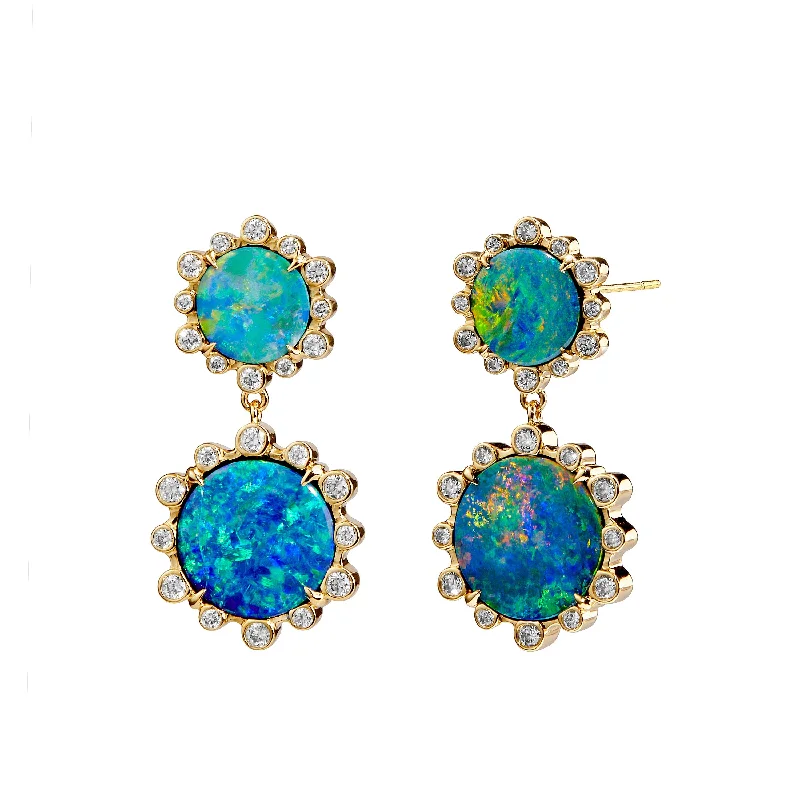 Ladies bohemian earrings-Opal Diamond Earrings