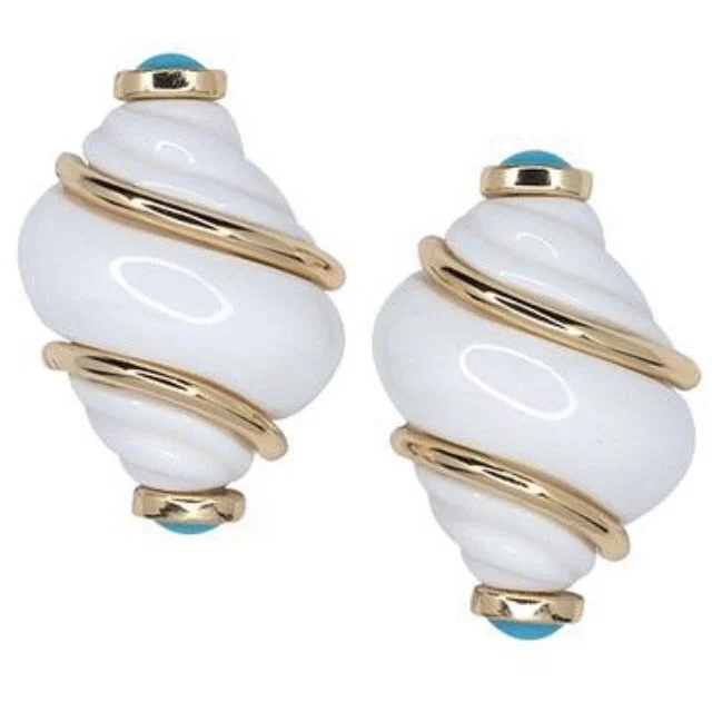 Ladies gemstone drop earrings-White shell