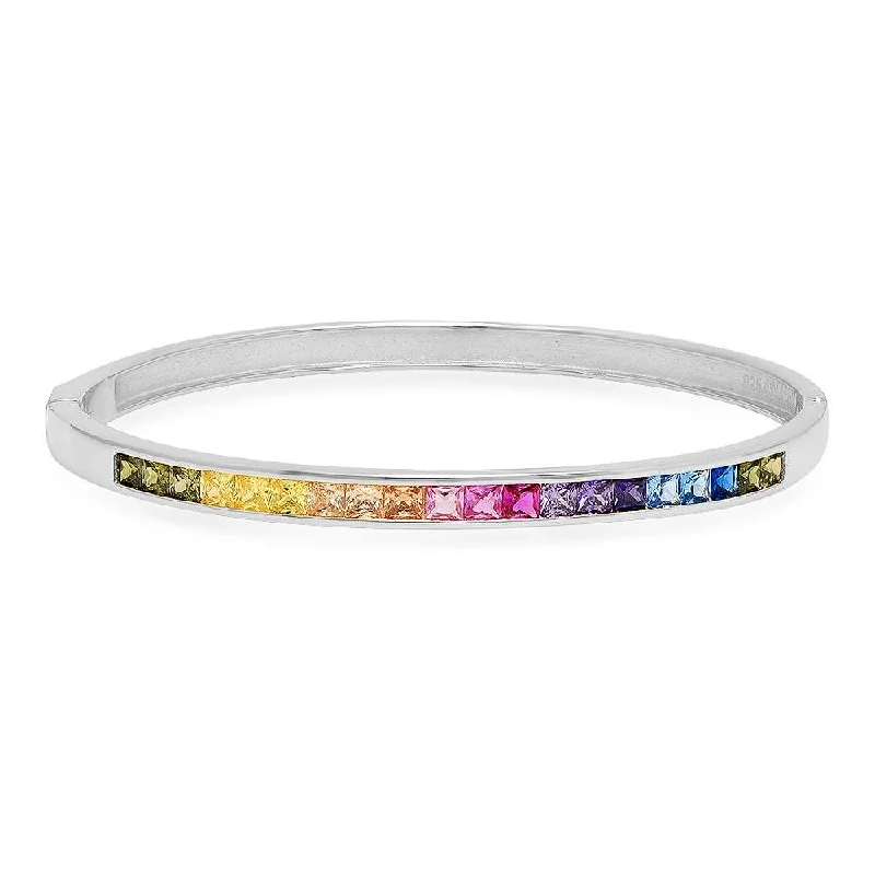 RAINBOW CHANNEL SET BANGLE, SILVER