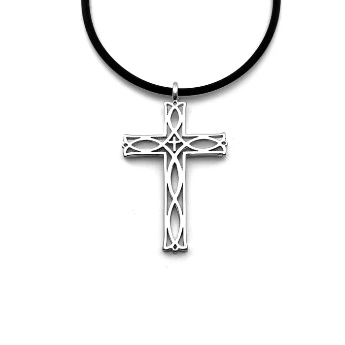 Ladies chain necklaces-Cross Ichthus Fish Rhodium Necklace