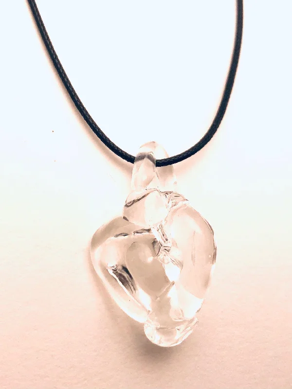 Ladies silver necklaces-Necklace with fused Glass Pendant, small Pendant, clear glass, heart shaped