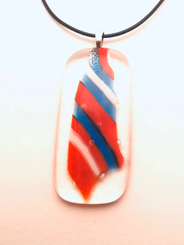 Ladies antique necklaces-Necklace with fused Glass Pendant, large Pendant, long, clear with stripes