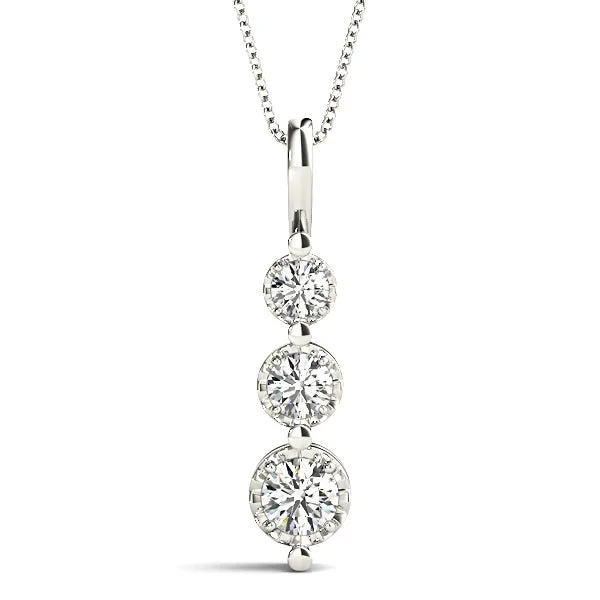 Ladies birthstone necklaces-0.45 ctw Round Diamond Three Stone Necklace Pendant