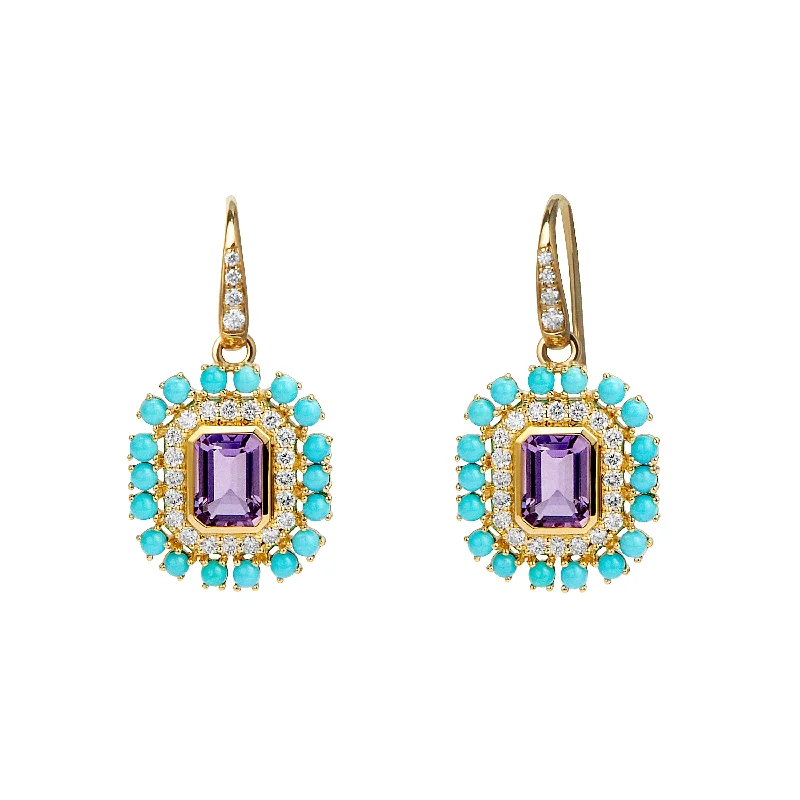 Ladies diamond drop earrings-Mogul Amethyst & Turquoise Earrings