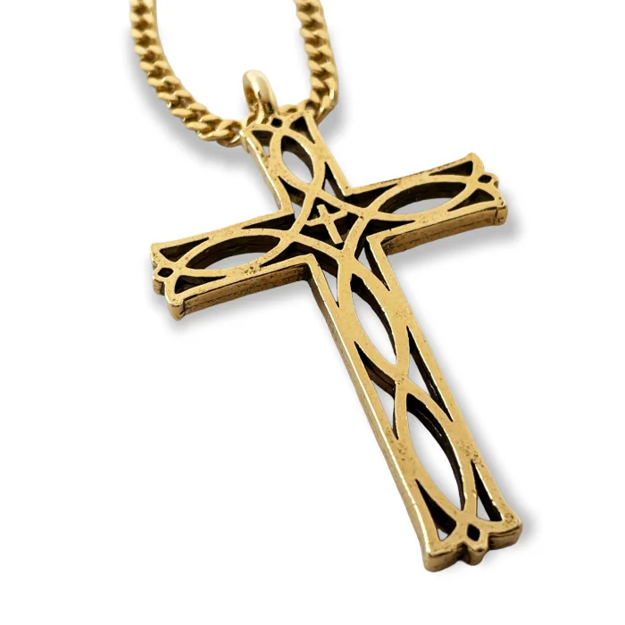 Ladies vintage necklaces-Cross Ichthus Fish Gold Metal Finish Pendant Gold Finish Curb Chain Necklace