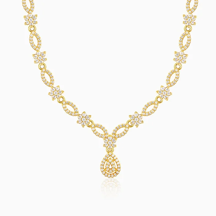 Ladies modern necklaces-Golden Zircon Shine Elegant Necklace