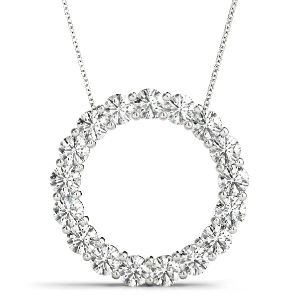 Ladies personalized necklaces-3.06 ctw Diamond Circle Necklace Pendant Shared Prong Set