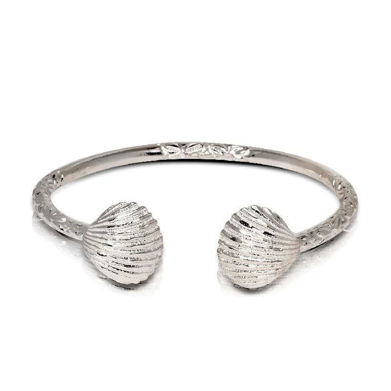 Scallop Sea Shell .925 Sterling Silver West Indian Bangle, 1 piece