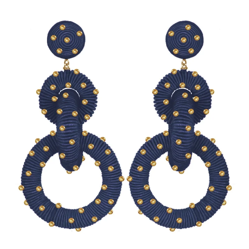 Ladies animal-themed earrings-Navy beaded hoop