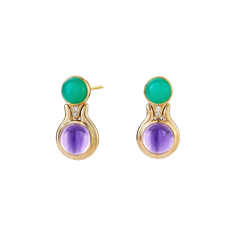 Ladies sterling silver earrings-Chrysoprase & Amethyst Earrings