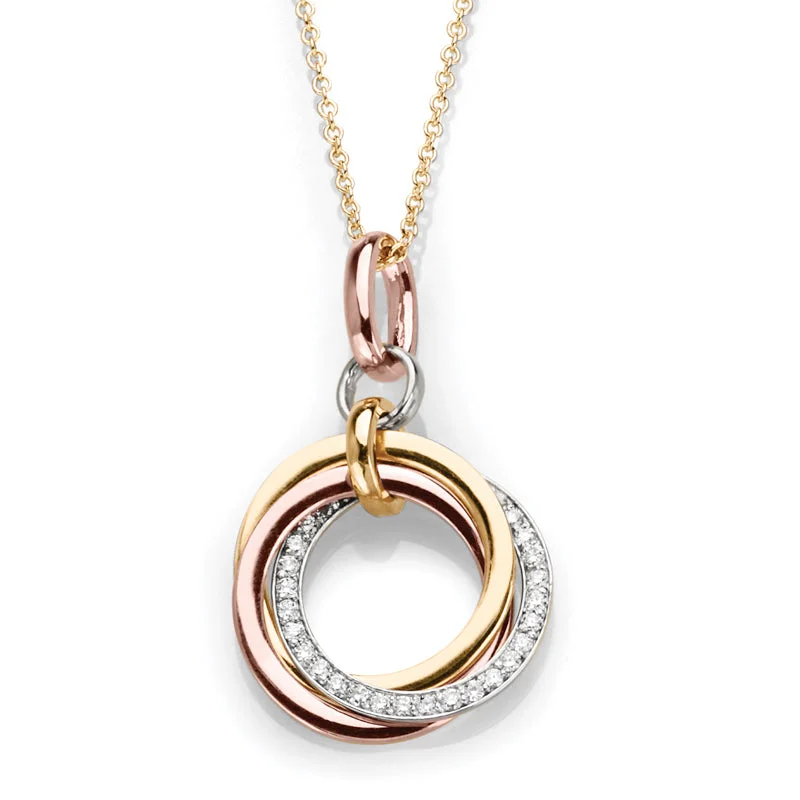 Ladies gemstone drop necklaces-14K Multi-Tone Gold Diamond Interlocking Circle Necklace Pendant