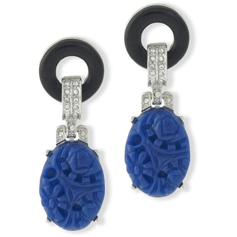 Ladies fancy earrings-Lapis Art Deco Earring