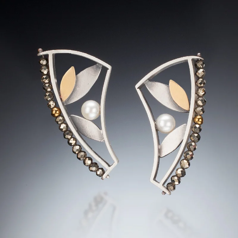 Ladies gold drop earrings-Mixed Metal Curve Earrings